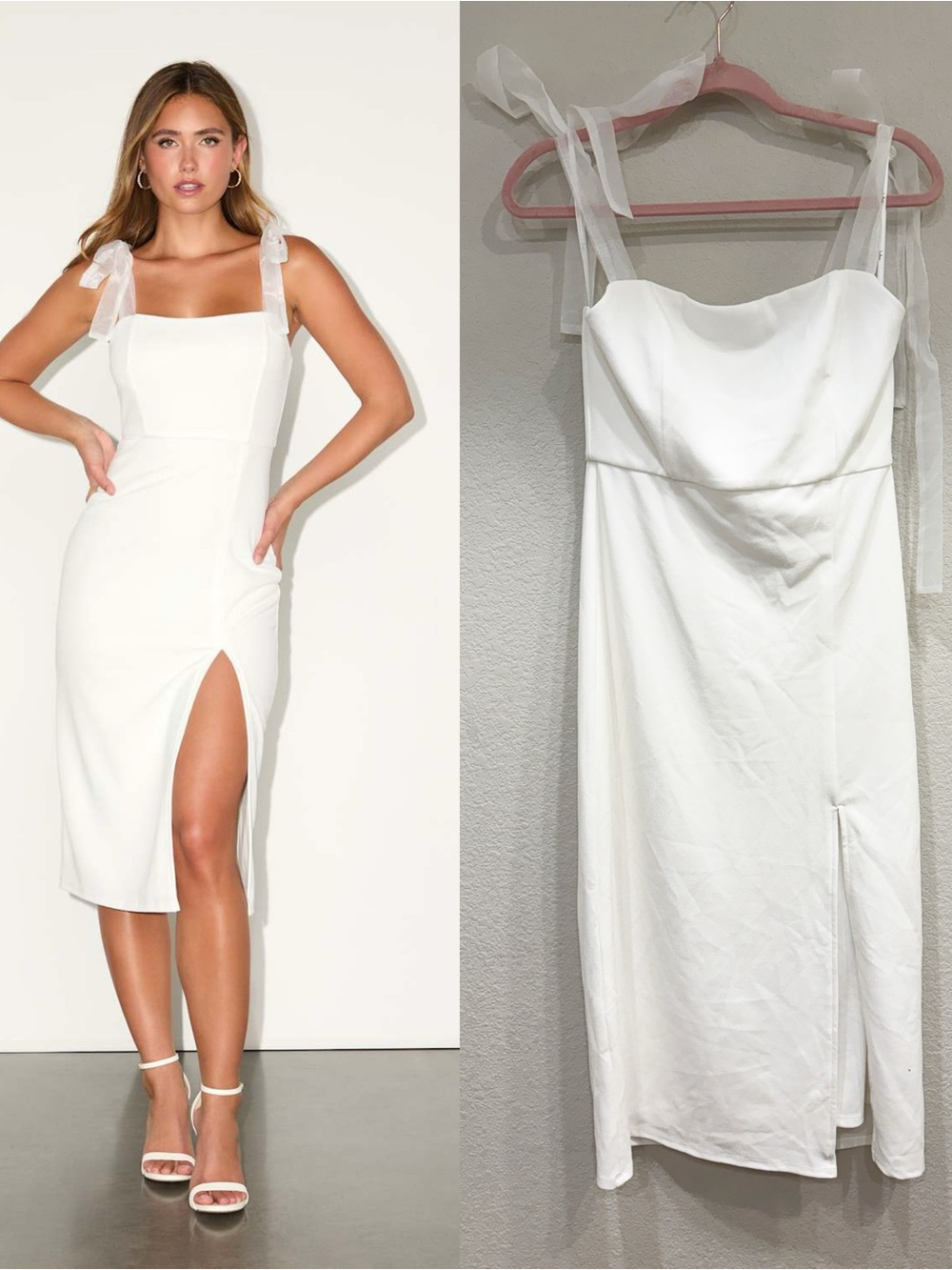 NWOT Romantic Celebration White Tie-Strap Bodycon Midi Dress